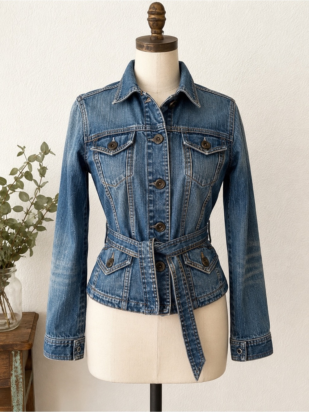 Mexx Belted Denim Jacket Y2K Fitted Jean Jacket US 2 - Picture 2 of 9